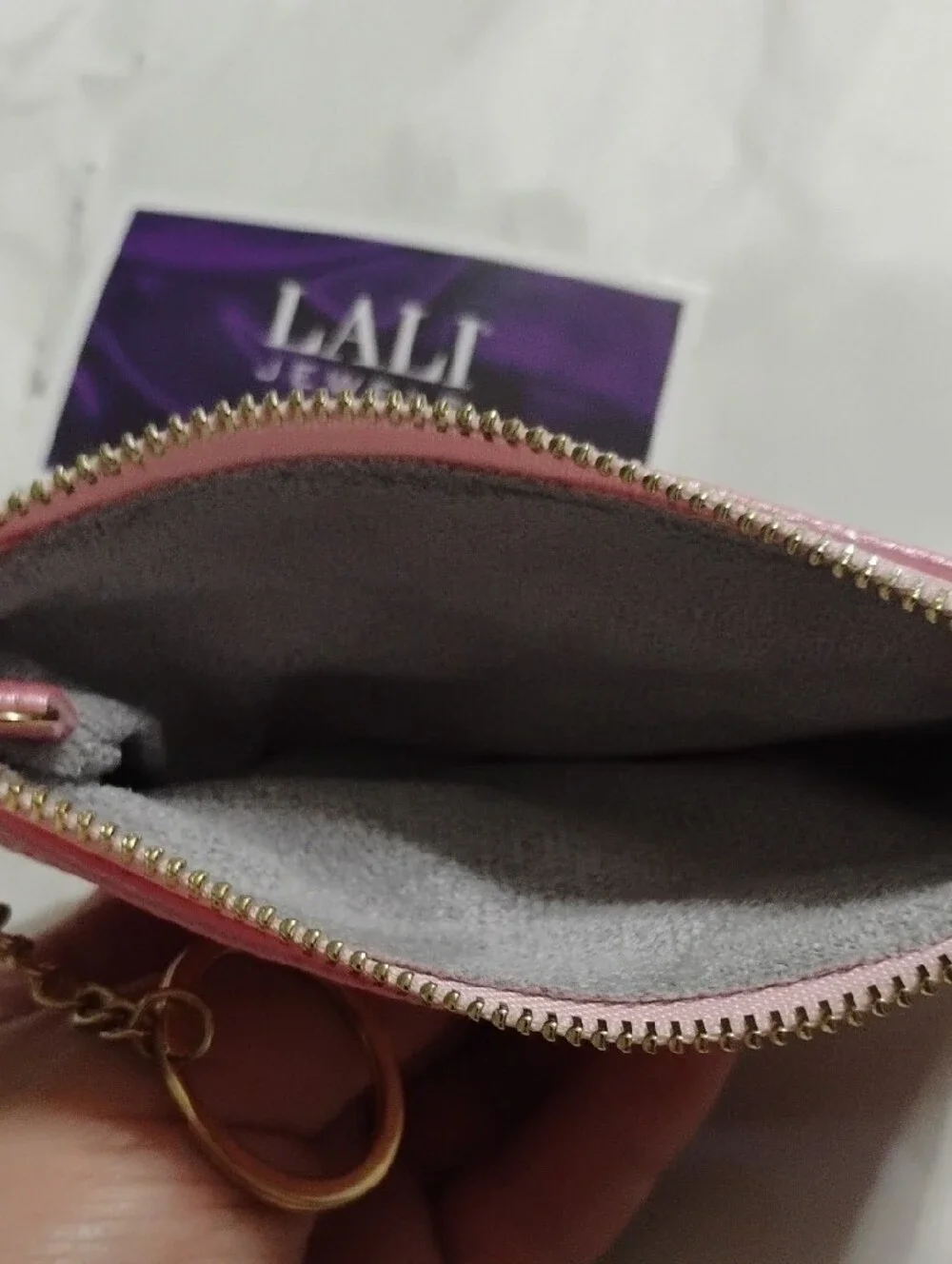 Pink Pebbled Key & Card Pouch with Gold Ring